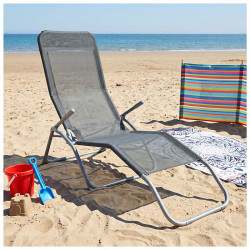 LEŻAK FOTEL OGRODOWY PLAŻOWY TURYSTYCZNY PATIO SZARY ROZKŁADANY PATIO-GR