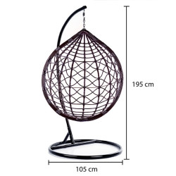 FOTEL OGRODOWY WISZĄCY KOKON DUŻY KOSZ VEGAS CZARNY Z PODSTAWĄ PODUSZKA BRĄZOWA VEGAS-BL-BR