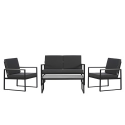 ZESTAW MEBLI OGRODOWYCH CARTER CZARNY 4 OSOBOWY STOLIK FOTELE SOFA CARTER-BL-WD2
