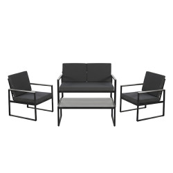 ZESTAW MEBLI OGRODOWYCH CARTER CZARNY 4 OSOBOWY STOLIK FOTELE SOFA CARTER-BL-WD2
