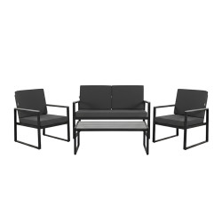 ZESTAW MEBLI OGRODOWYCH CARTER CZARNY 4 OSOBOWY STOLIK FOTELE SOFA CARTER-BL-WD2
