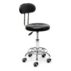 STOŁEK HOKER KRZESŁO BAROWE Z KÓŁKAMI MAX CZARNY PODSTAWA CHROM SKÓRA PU MAX-BL-CH-NEW