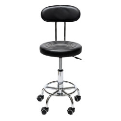 STOŁEK HOKER KRZESŁO BAROWE Z KÓŁKAMI MAX CZARNY PODSTAWA CHROM SKÓRA PU MAX-BL-CH-NEW