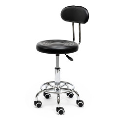 STOŁEK HOKER KRZESŁO BAROWE Z KÓŁKAMI MAX CZARNY PODSTAWA CHROM SKÓRA PU MAX-BL-CH-NEW