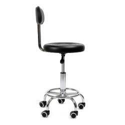 STOŁEK HOKER KRZESŁO BAROWE Z KÓŁKAMI MAX CZARNY PODSTAWA CHROM SKÓRA PU MAX-BL-CH-NEW
