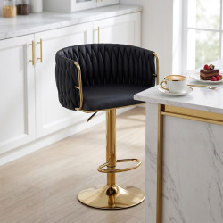 HOKER KRZESŁO BAROWE GLAMOUR SURI CZARNY PODSTAWA ZŁOTA SURI-BL-GL-NEW