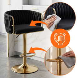 HOKER KRZESŁO BAROWE GLAMOUR SURI CZARNY PODSTAWA ZŁOTA SURI-BL-GL-NEW