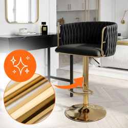 HOKER KRZESŁO BAROWE GLAMOUR SURI CZARNY PODSTAWA ZŁOTA SURI-BL-GL-NEW