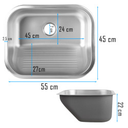 ZLEW GOSPODARCZY STAL NIERDZEWNA JEDNOKOMOROWY ZES-TEON-CH-53X43 ZLEW KUCHENNY SYFON UCHWYTY ZES-TEON-CH-53X43
