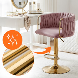 HOKER KRZESŁO BAROWE GLAMOUR SURI BRUDNY RÓŻ PODSTAWA ZŁOTA SURI-DP-GL-NEW