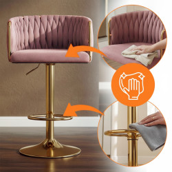 HOKER KRZESŁO BAROWE GLAMOUR SURI BRUDNY RÓŻ PODSTAWA ZŁOTA SURI-DP-GL-NEW