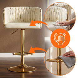 HOKER KRZESŁO BAROWE GLAMOUR SURI KREMOWY PODSTAWA ZŁOTA SURI-CR-GL-NEW
