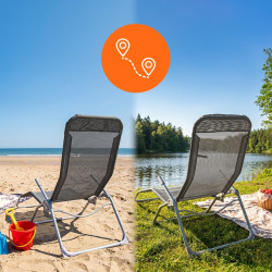 ZESTAW 2 LEŻAKÓW FOTELI OGRODOWYCH PLAŻOWYCH TURYSTYCZNYCH PATIO SZARYE ROZKŁADANE ZES-PATIO-GR