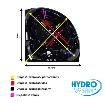 Wanna SPA z hydromasażem EOS 932 BLACK CZARNA 155x155