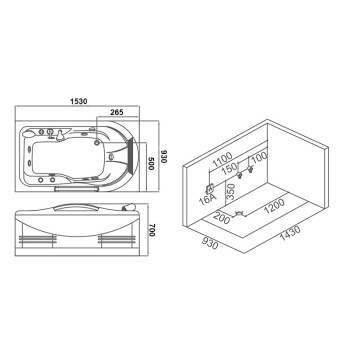 Wanna SPA z hydromasażem Hermes 918A PRAWA 153x93