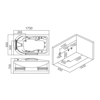Wanna SPA z hydromasażem Hermes 918B LEWA 173x93