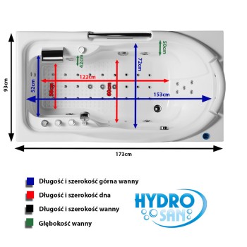 Wanna SPA z hydromasażem Hermes 918B LEWA 173x93