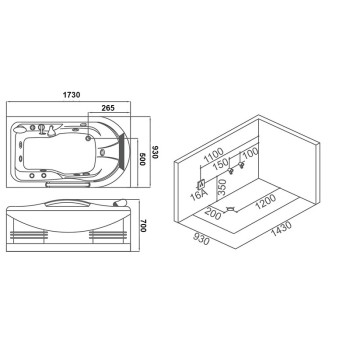 Wanna SPA z hydromasażem Hermes 918B Prawa 173x93