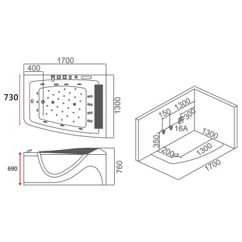 Wanna SPA z hydromasażem Mare 936R 170×130 Prawa