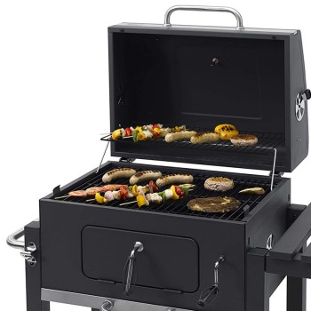 Grill ogrodowy węglowy z pokrywą i pokrowcem VL01 Grafitowy