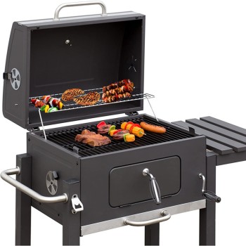 Grill ogrodowy węglowy z pokrywą i półkami VL01 Grafitowy