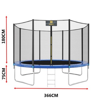 Trampolina Ogrodowa dla dzieci 366cm Rippey CHASE 12FT Czarno-niebieska