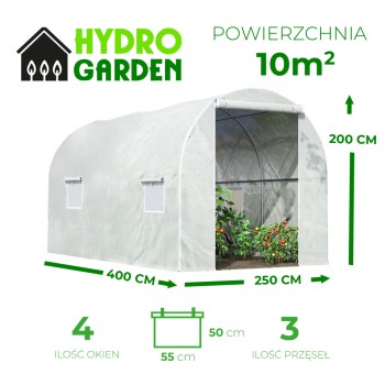 Tunel foliowy 10m2 ogrodowy szklarnia folia 4x2,5m TF04W Biały