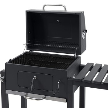 Grill ogrodowy węglowy z pokrywą i półkami VL01 Grafitowy