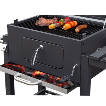 Grill ogrodowy węglowy z pokrywą i półkami VL01 Grafitowy