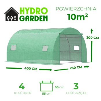 Tunel foliowy 10m2 ogrodowy szklarnia folia 4x2,5m TF04G ZIELONY
