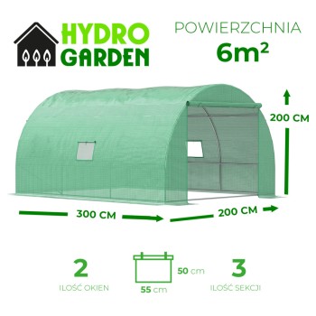 Tunel foliowy 6m2 ogrodowy szklarnia folia 3x2m TF03G ZIELONY