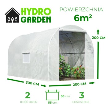 Tunel foliowy 6m2 ogrodowy szklarnia folia 3x2m TF03W BIAŁY