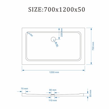 Brodzik prostokątny 120x70 ST05E white biały syfon 5cm slim