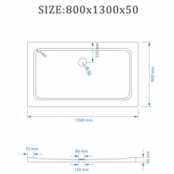 Brodzik prostokątny 130x80 ST03D white biały syfon 5cm slim POWYSTAWOWY 81