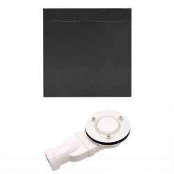 Brodzik prysznicowy Kamienny kwadratowy MIKO 100x100x2,6 czarny z syfonem
