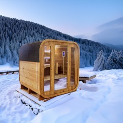 SAUNA OGRODOWA FIŃSKA BECZKA Z PIECEM MOLDE 2-4 OSOBOWA 180x200 CM