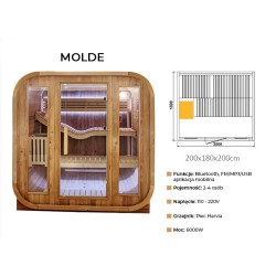 SAUNA OGRODOWA FIŃSKA BECZKA Z PIECEM MOLDE 2-4 OSOBOWA 180x200 CM