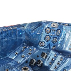 JACUZZI OGRODOWE WANNA SPA740 NIEBIESKA FALA OCEANU OBUDOWA BRĄZOWA DESKA F21 230x230 CM