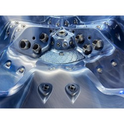 JACUZZI OGRODOWE WANNA SPA740 NIEBIESKA FALA OCEANU OBUDOWA BRĄZOWA DESKA F21 230x230 CM