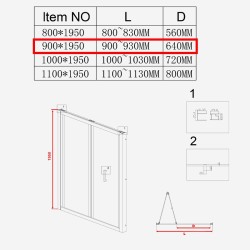 DRZWI PRYSZNICOWE SH09B CHROM POWYSTAWOWE 02 90 CM 6 MM