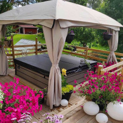 JACUZZI OGRODOWE WANNA SPA340 BIAŁA PERŁA OBUDOWA SZARA 220x220 CM