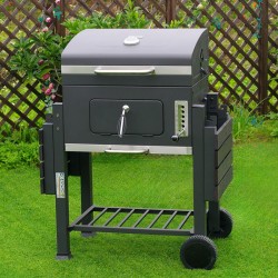 GRILL OGRODOWY WĘGLOWY Z POKRYWĄ I PÓŁKAMI VL13 DUŻY XXL SZARY