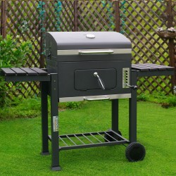GRILL OGRODOWY WĘGLOWY Z POKRYWĄ I PÓŁKAMI VL13 DUŻY XXL SZARY