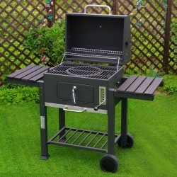 GRILL OGRODOWY WĘGLOWY Z POKRYWĄ I PÓŁKAMI VL13 DUŻY XXL SZARY