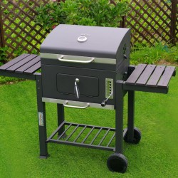 GRILL OGRODOWY WĘGLOWY Z POKRYWĄ I PÓŁKAMI VL13 DUŻY XXL SZARY